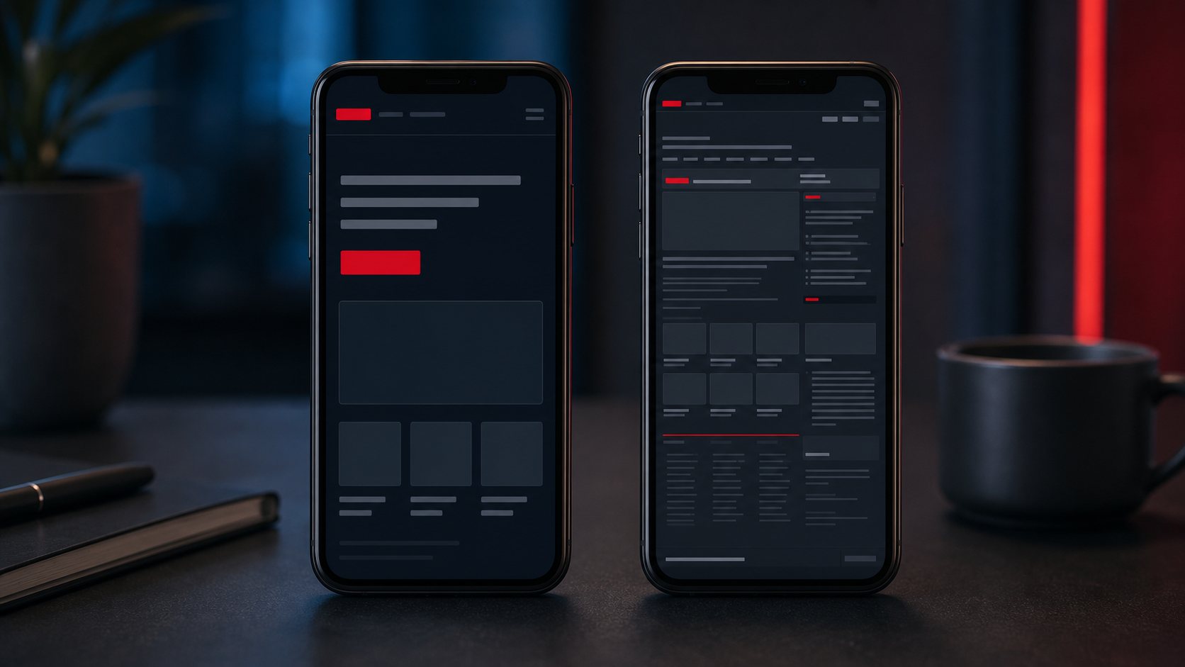 Zwei Smartphone-Ansichten vergleichen eine responsive mobile Website mit einer gequetschten nicht responsiven Darstellung.