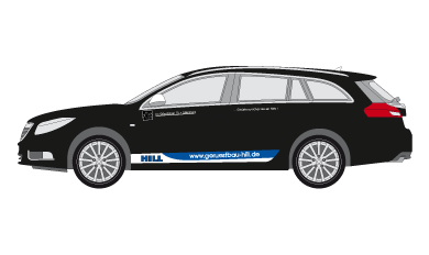 Schwarzer Kombi mit Beschriftung für Gerüstbau Hill