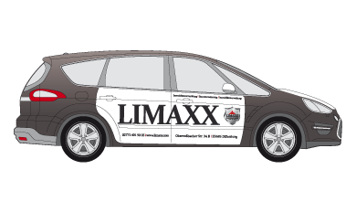 Dunkler Van mit Beschriftung für Limaxx