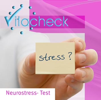 Pink gestaltete Verpackung für einen VitaCheck Neurostress-Test