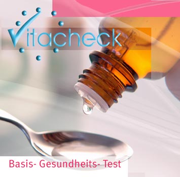Rot gestaltete Verpackung für einen VitaCheck Basis-Gesundheits-Test