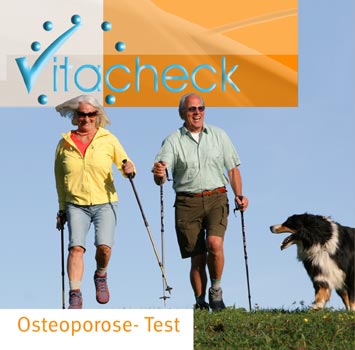 Orange gestaltete Verpackung für einen VitaCheck Osteoporose-Test